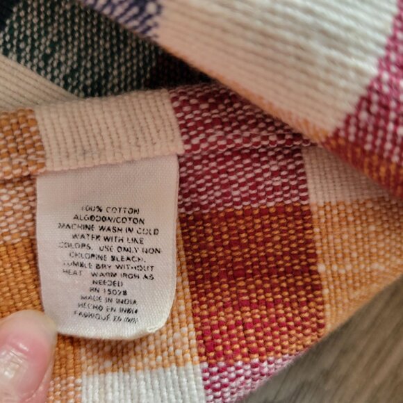 Colorful Cotton Checkered Patterned Fringed Table Runner 62x14 - Picture 4 of 4